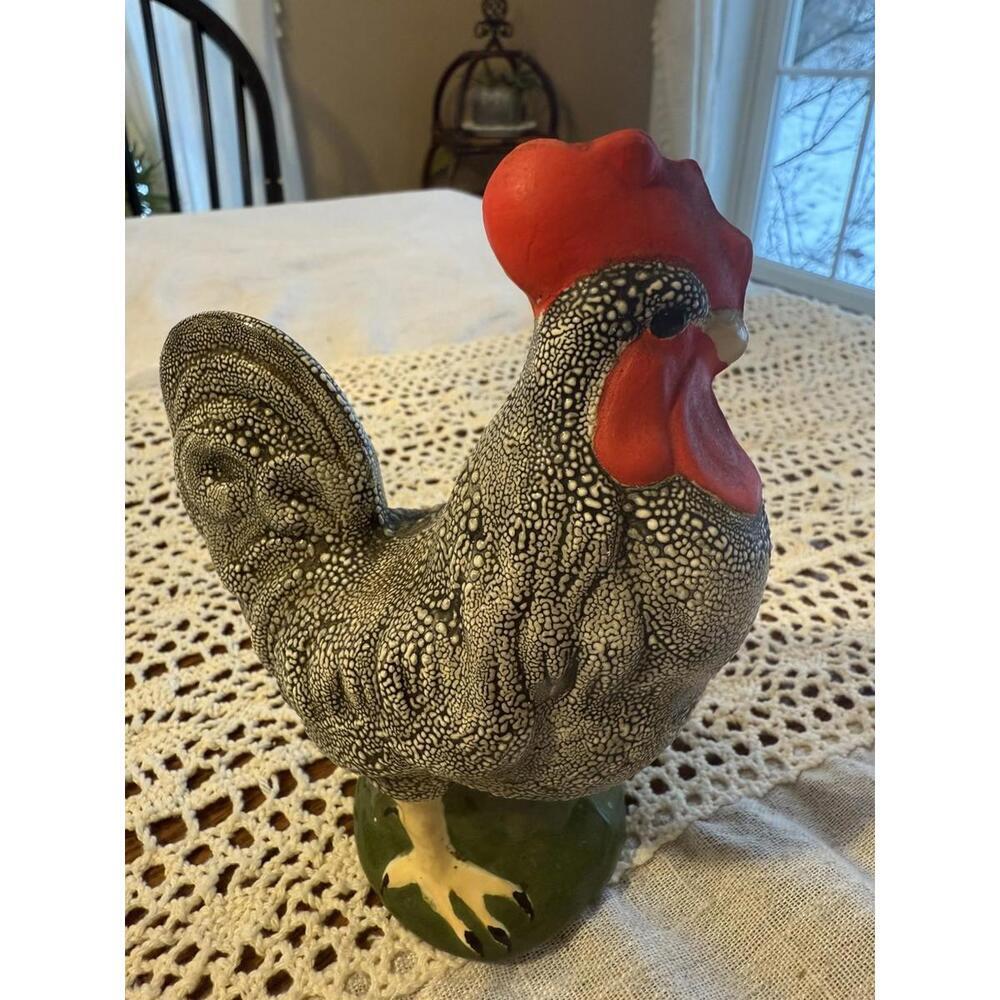 Speckled Ceramic Rooster Figure Signed “MARSH” Chip On Tail 6” Tall Farmhouse - Picture 3 of 5